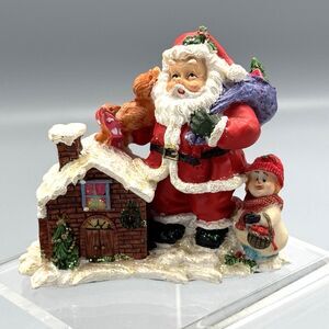Vintage H Collections Santa Claus Christmas Eve Figurine Snowman Squirrel House